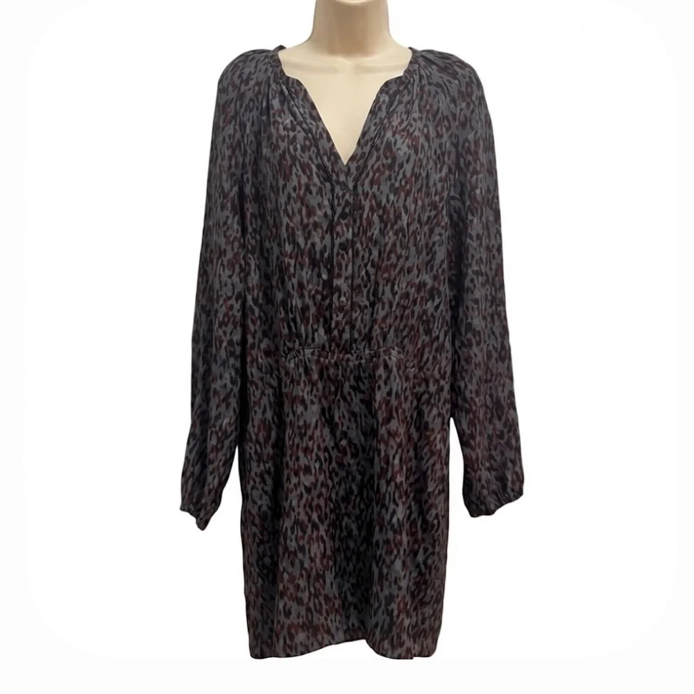 Comptoir Des Cotonniers Silk Dress Drop Waist V-Neck Abstract-Size 6 US- EUC
